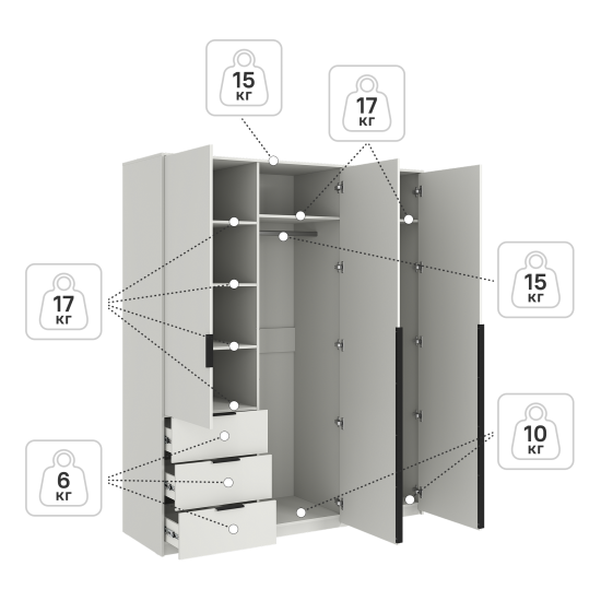 Шкаф распашной Бергамо с 3 дверями 180x220x60 см ЛДСП цвет белый