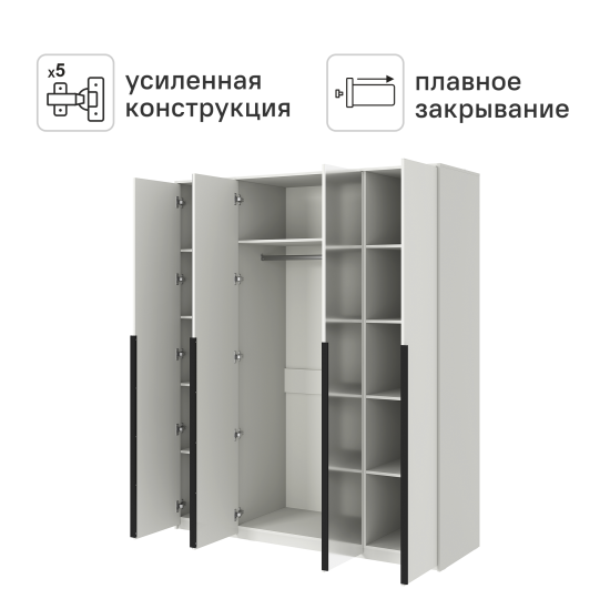 Шкаф распашной Бергамо с 4 дверями 180x220x60 см ЛДСП цвет белый