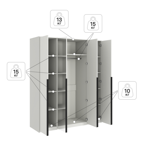 Шкаф распашной Бергамо с 4 дверями 180x220x60 см ЛДСП цвет белый