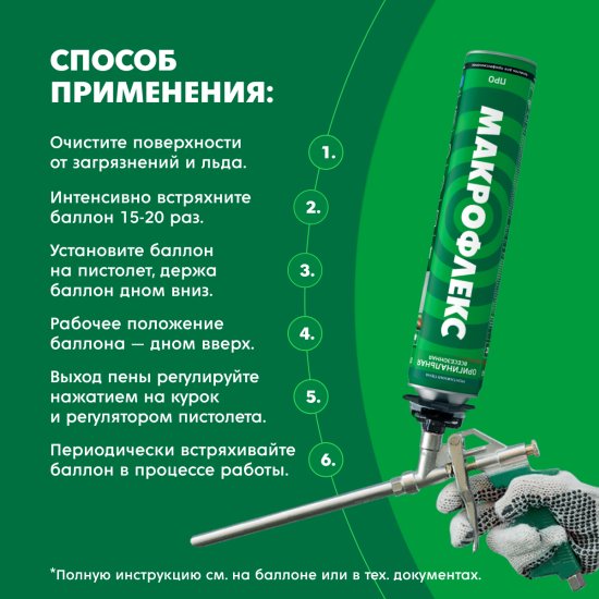 Пена монтажная профессиональная Макрофлекс Оригинальная Про выход пены 65 л всесезонная 750 мл