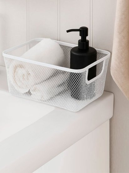 Корзина для хранения Уют мелкая сетка квадратная металл белая 9 л