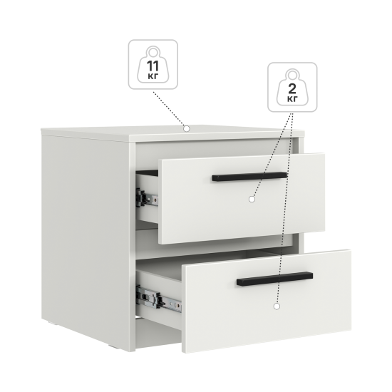 Тумба прикроватная Лион 2 ящика 45х44.5х41.6 см ЛДСП цвет белый