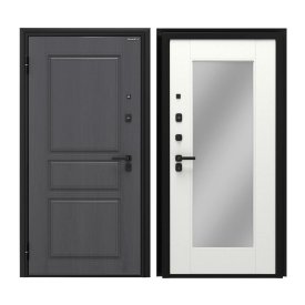 Дверь входная DoorHan Премиум Квадро левая вуддуб графит - малибу белый с зеркалом 980х2050 мм