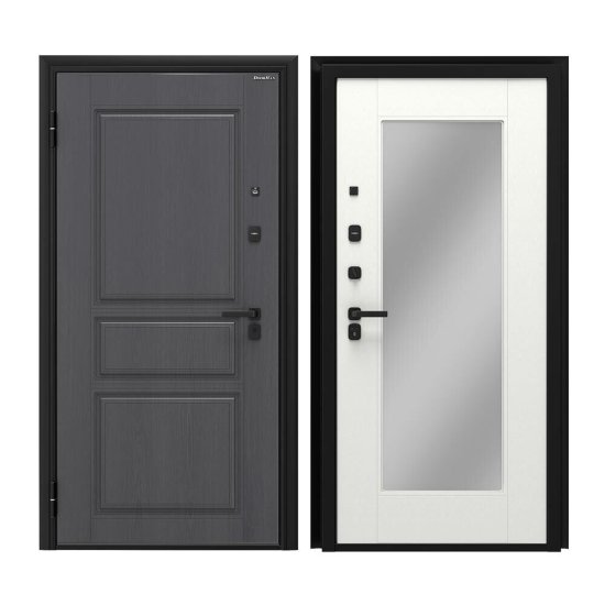 Дверь входная DoorHan Премиум Квадро левая вуддуб графит - малибу белый с зеркалом 980х2050 мм