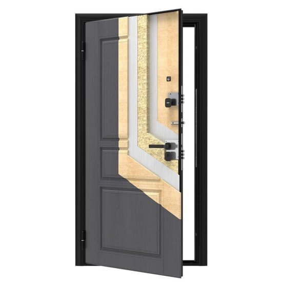 Дверь входная DoorHan Премиум Квадро левая вуддуб графит - малибу белый с зеркалом 980х2050 мм