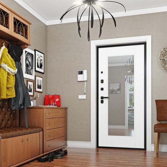 Дверь входная DoorHan Премиум Квадро левая вуддуб графит - малибу белый с зеркалом 980х2050 мм