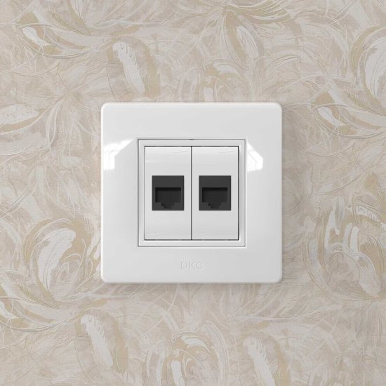 Розетка для кабель-канала компьютерная DKC Brava белая RJ45 2 модуля (76654B)