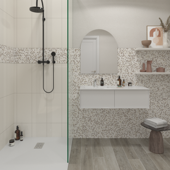 Мозаика стеклянная KREAFORTA бежевая 300x300x4 мм