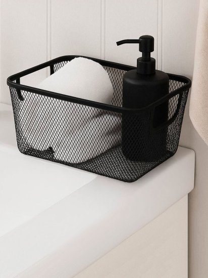 Корзина для хранения Уют мелкая сетка квадратная металл черный 9л