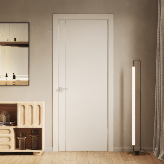 Дверь межкомнатная глухая Борно 56 80x200 см ПВХ цвет сфинкс с замком и петлями