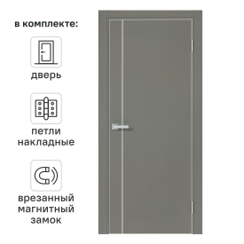 Дверь межкомнатная глухая Борно 56 90x200 см ПВХ цвет тренто с замком и петлями