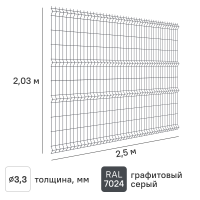 3D панель для забора Grand Line Light 2.5x2.03 м полиэстр RAL 7024 графит