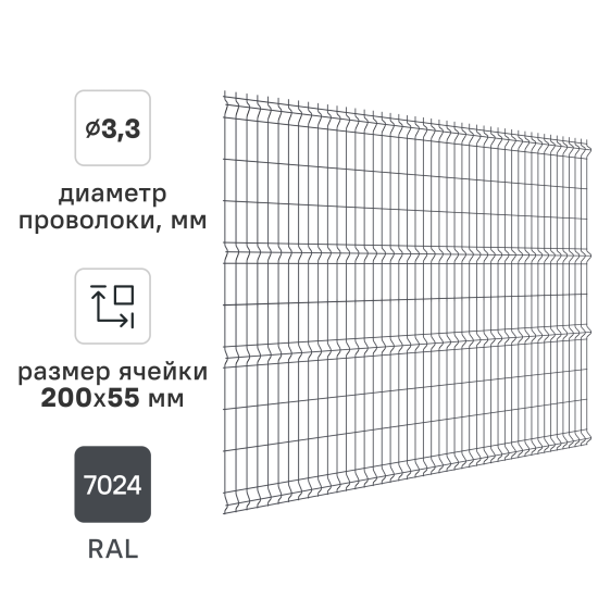 3D панель для забора Grand Line Light 2.5x2.03 м полиэстр RAL 7024 графит