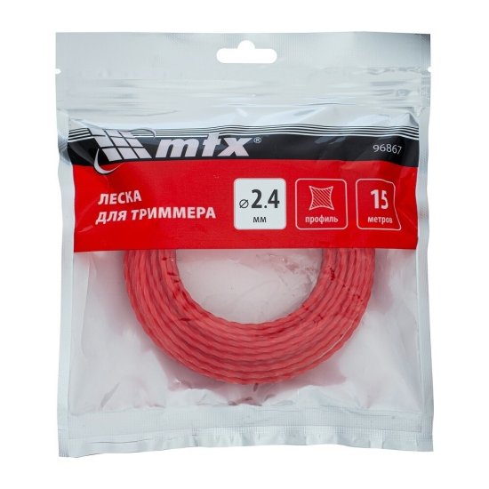 Леска для триммера МТХ витой квадрат 2,4 мм х 15 м красная (96867)