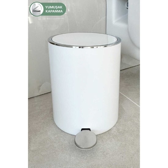 Ведро для мусора Primanova Lenox с крышкой 5 л пластик белое с педалью