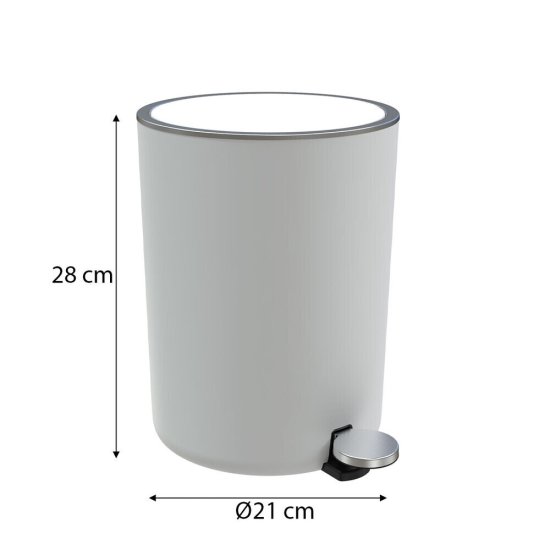 Ведро для мусора Primanova Lenox с крышкой 5 л пластик белое с педалью