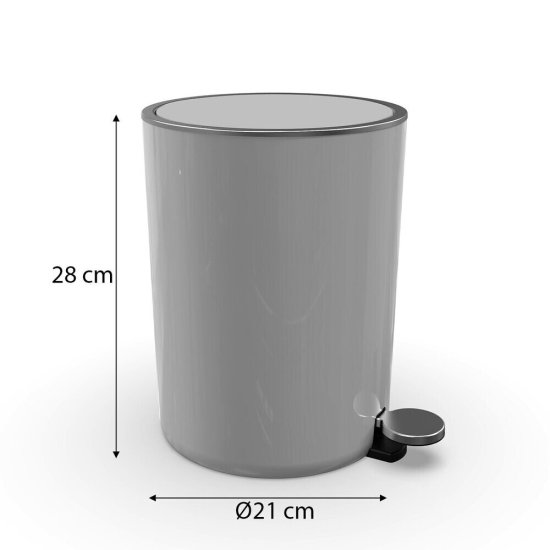 Ведро для мусора Primanova Lenox с крышкой 5 л пластик серое с педалью
