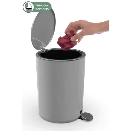 Ведро для мусора Primanova Lenox с крышкой 5 л пластик серое с педалью