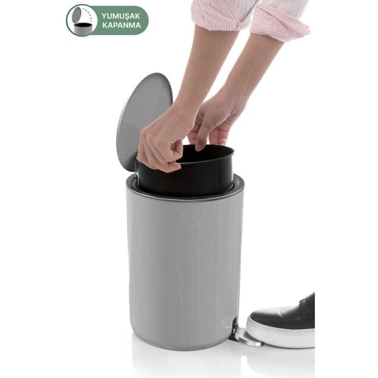 Ведро для мусора Primanova Lenox с крышкой 5 л пластик серое с педалью