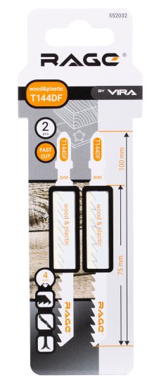 Пилка для электролобзика по дереву и пластику Rage T144DF чистый рез, 2 шт.