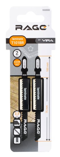 Пилка для электролобзика по дереву и ламинату Rage T101BR чистый рез, 2 шт.
