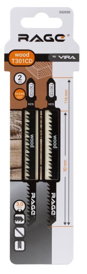 Пилка для электролобзика по дереву Rage T301CD чистый рез, 2 шт.