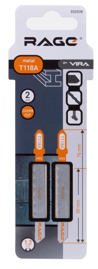 Пилка для электролобзика по стали Rage T118A чистый рез, 2 шт.