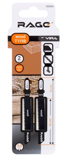 Пилка для электролобзика по дереву Rage T119B чистый рез, 2 шт.