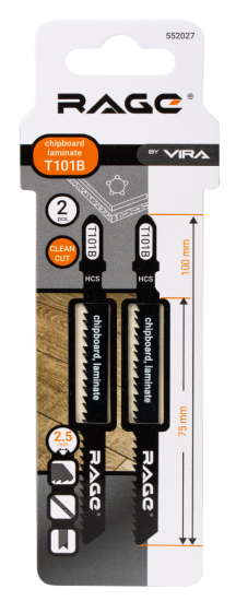 Пилка для электролобзика по дереву Rage T101B чистый рез, 2 шт.