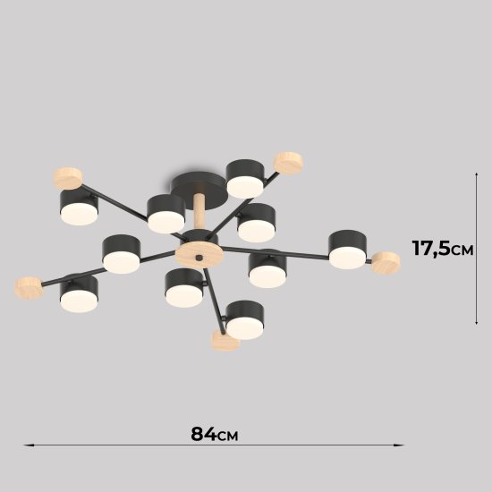 Люстра потолочная Лоре SF5511/10C-BK-WD 10 ламп 24 м² цвет черный
