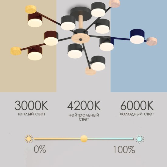 Люстра потолочная Лоре SF5511/10C-BK-WD 10 ламп 24 м² цвет черный