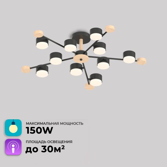 Люстра потолочная Лоре SF5511/10C-BK-WD 10 ламп 24 м² цвет черный
