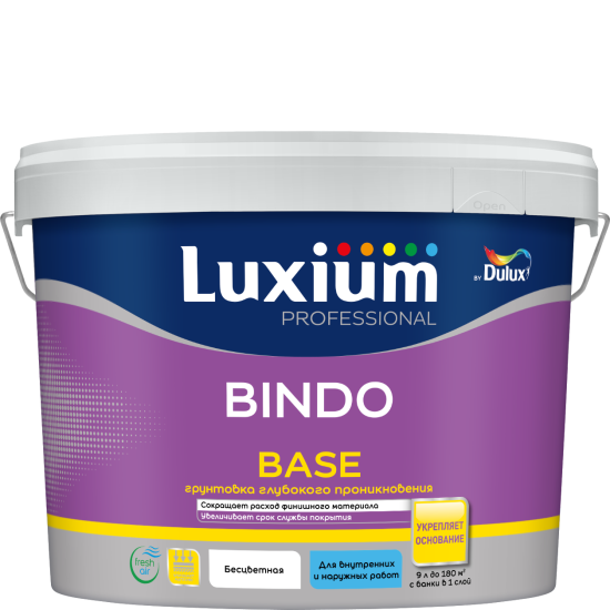 Грунтовка для влажных помещений Luxium by Dulux Bindo Base прозрачная 9 л