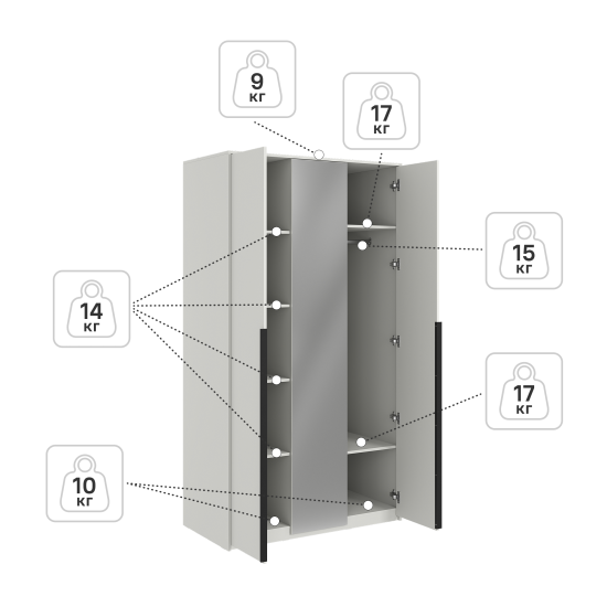 Шкаф распашной Бергамо с 2 дверями и зеркалом 120x220x60 см ЛДСП цвет белый