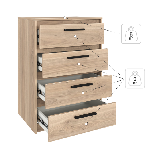 Комод Лион 4 ящика 60х84х41,7 см ЛДСП цвет дуб комано