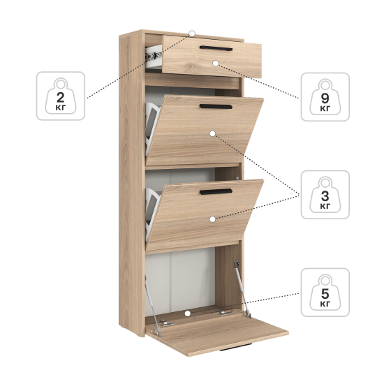 Шкаф для обуви Лион 60х143.5х24 см 3 ящика ЛДСП цвет дуб комано