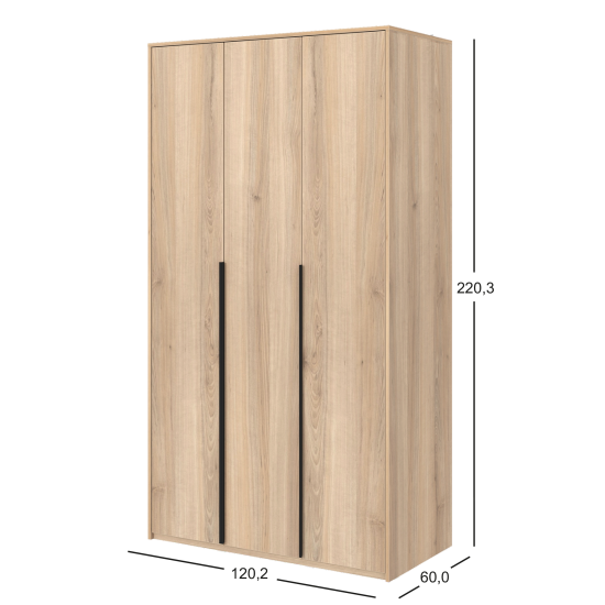 Шкаф распашной Бергамо с 3 дверями 120x220x60 см ЛДСП цвет дуб комано