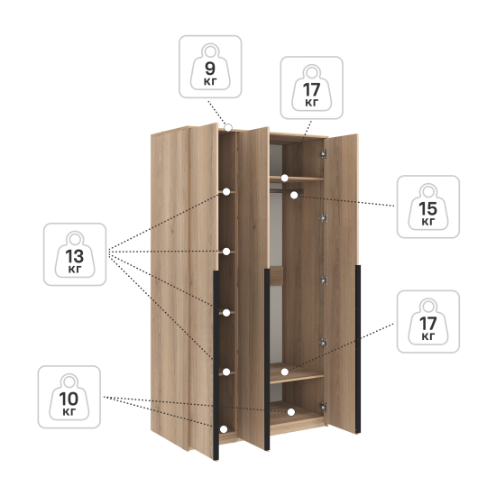 Шкаф распашной Бергамо с 3 дверями 120x220x60 см ЛДСП цвет дуб комано