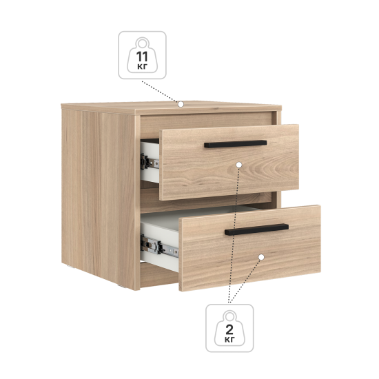 Тумба прикроватная Лион 2 ящика 45х44.5х41.6 см ЛДСП цвет дуб комано