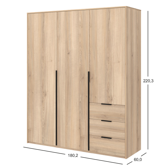 Шкаф распашной Бергамо с 3 дверями 180x220x60 см ЛДСП цвет дуб комано