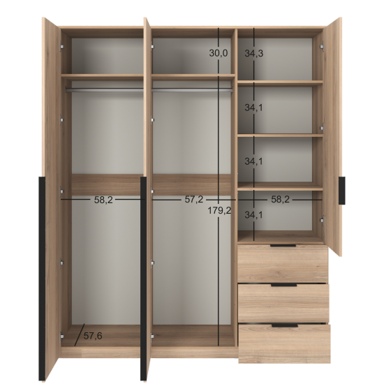 Шкаф распашной Бергамо с 3 дверями 180x220x60 см ЛДСП цвет дуб комано