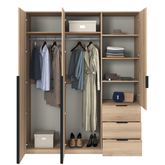 Шкаф распашной Бергамо с 3 дверями 180x220x60 см ЛДСП цвет дуб комано