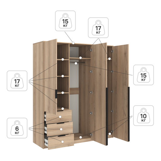 Шкаф распашной Бергамо с 3 дверями 180x220x60 см ЛДСП цвет дуб комано