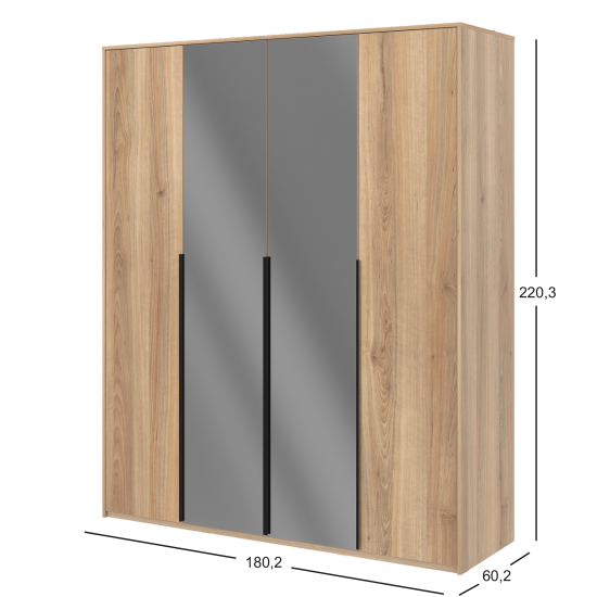 Шкаф распашной Бергамо с 4 дверями 180x220x60 см ЛДСП цвет дуб комано