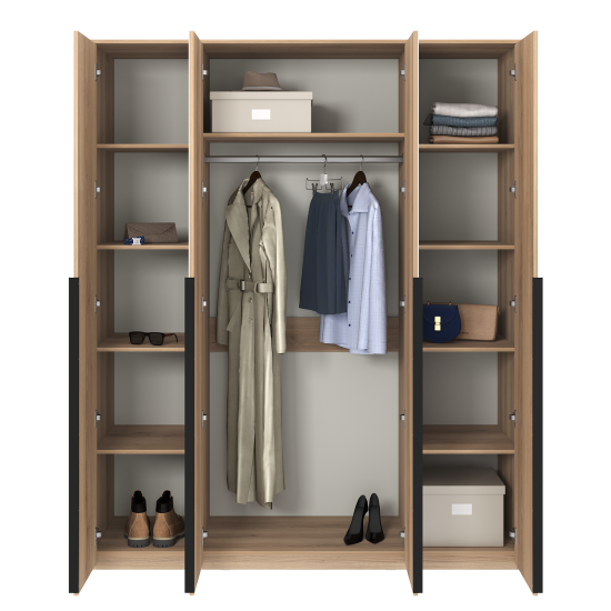 Шкаф распашной Бергамо с 4 дверями 180x220x60 см ЛДСП цвет дуб комано