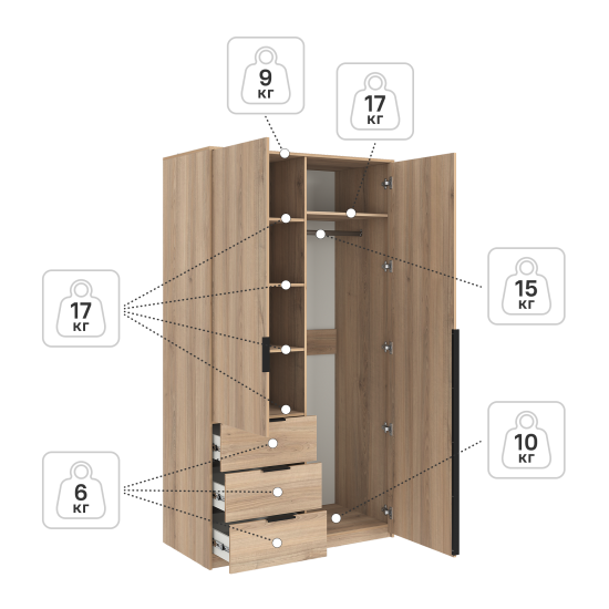 Шкаф распашной Бергамо с 2 дверями 120x220x60 см ЛДСП цвет дуб комано