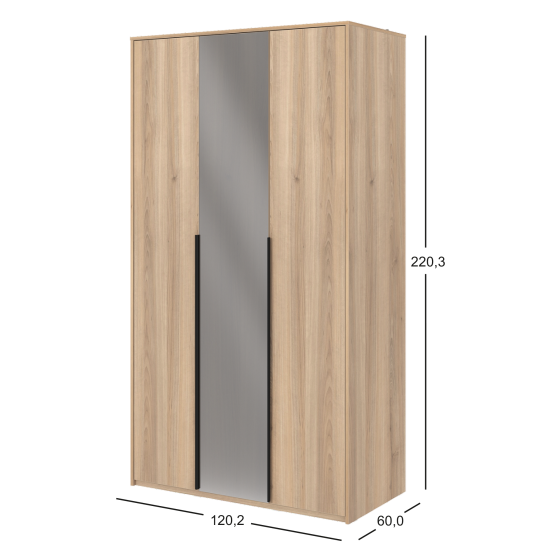 Шкаф распашной Бергамо с 2 дверями с зеркалом 120x220x60 см ЛДСП цвет дуб комано