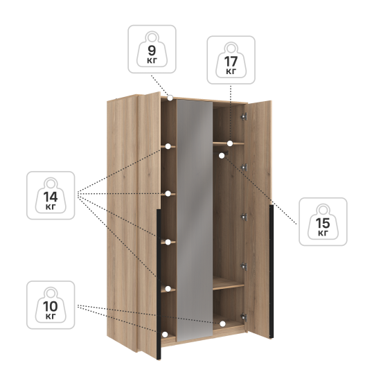 Шкаф распашной Бергамо с 2 дверями с зеркалом 120x220x60 см ЛДСП цвет дуб комано