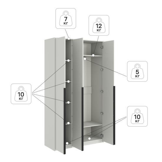 Шкаф распашной Бергамо с 3 дверями 120x220x46.6 см ЛДСП цвет белый