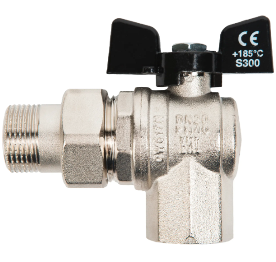 Кран шаровый Угловой Bugatti 594 Нар/Вн 3/4 с накидной гайкой